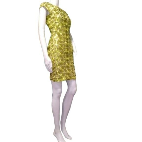 Rubber Ducky Embroidered Circles Formal Cocktail Mini Sheath Dress Yellow S NWOT - Picture 4 of 6